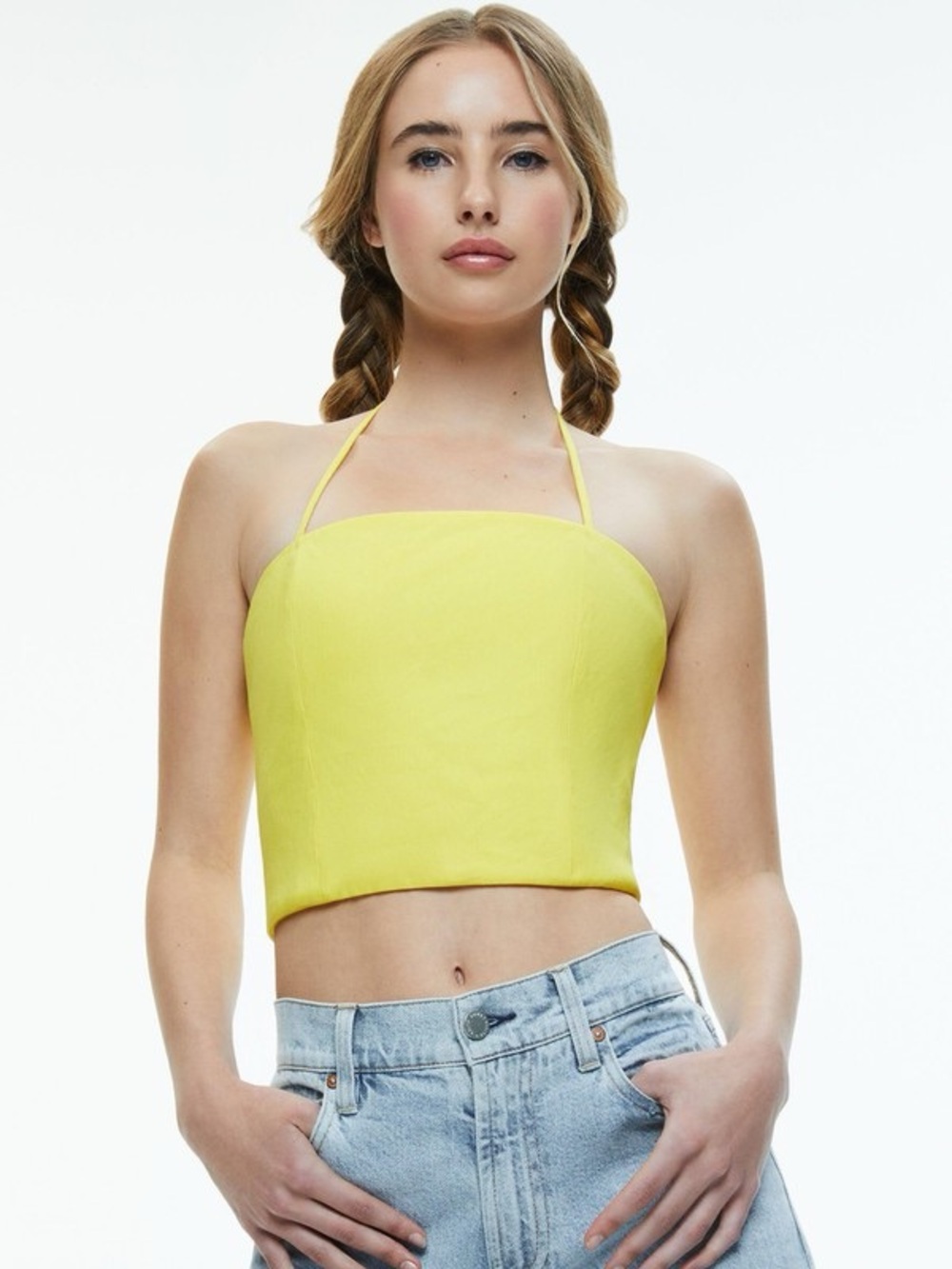 Alice + Olivia Womens  Ceresi Tie Neck Halter Linen-Blend Bandeau Top Size 2